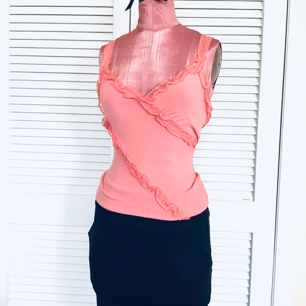 Arden B Silk Ruffle Faux Wrap Body Con Top sz S
